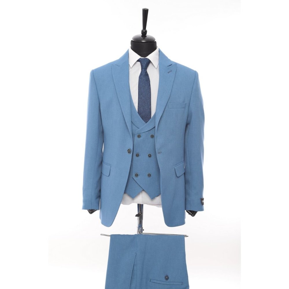 Derman Sky Blue Patterned Fabric Luxury Suit 3 Pieces
